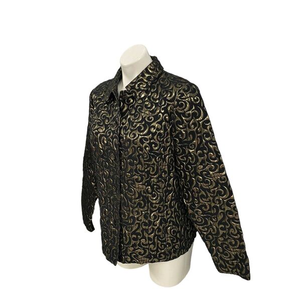 Chicos Blazer Womens Size 2 US 12 Gold Foil Party Holiday Work Office Jacket - Picture 8 of 16